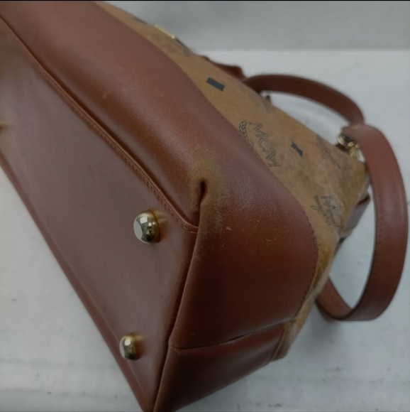 MCM Vintage Authentic Cognac Monogram Bowler Bag w/Crossbody Shoulder Strap - Picture 5 of 9